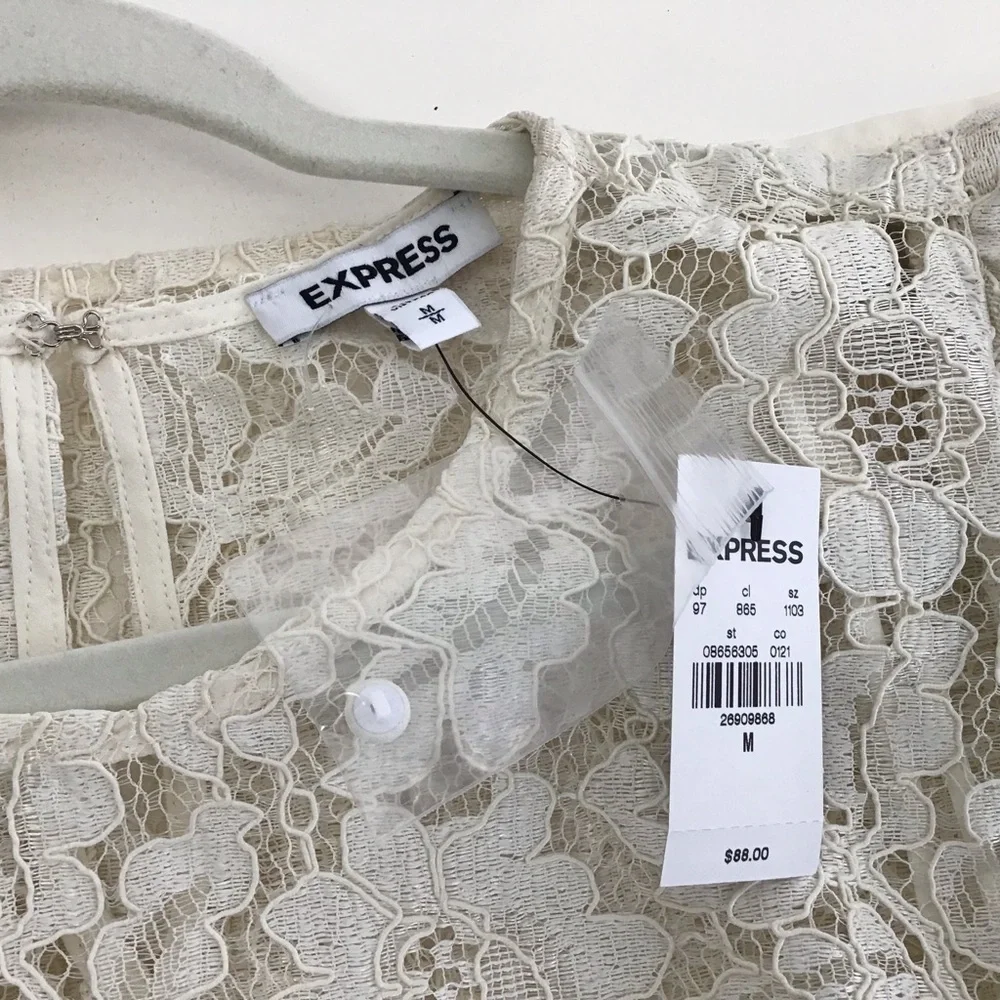 Express ivory lace whimsygoth, Victoriana, cottagecore puff sleeve blouse  M NWT - Picture 8 of 10